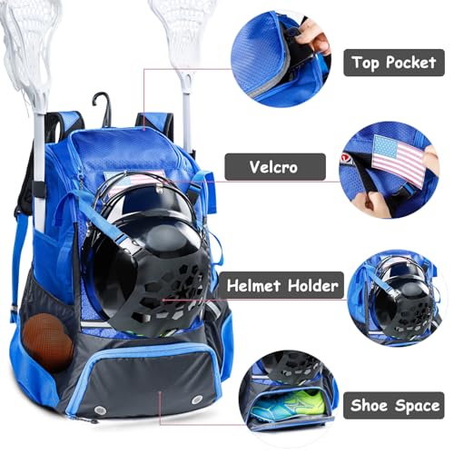 2-in-1 Baseball & Lacrosse Backpack for Youth, Boys, Adults - Bat and Softball Equipment Bag With Glove Holder, Helmet, Shoes Compartment - T-Ball Accessories and Baseball Gifts