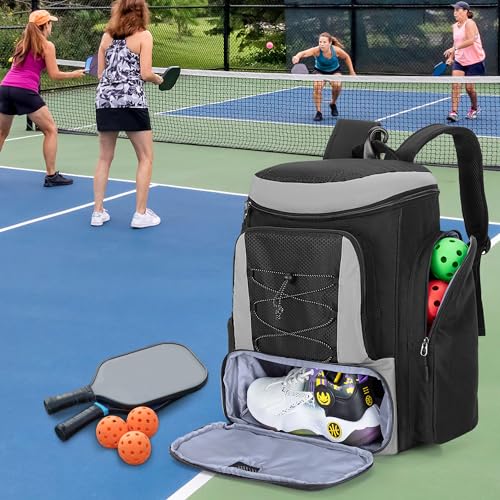 GOBUROS Pickleball Paddle Bag Backpack for 4 Rackets with Fence Hook, Pickleball Equipment Bag with Shoe Compartment for Men Women, Bag Only