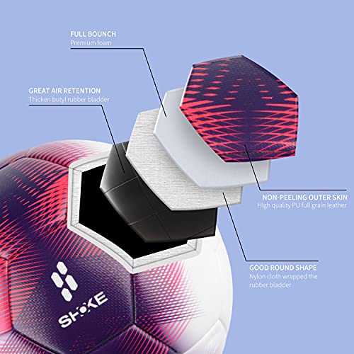 SHOKE Soccer Ball Size 5 Official Size Soccer Ball Thermal Bonded Training Slip Resistant - color: Purple Red(Deflate Single Ball)