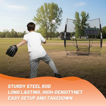 Ativafit 7x7 Baseball Practice Net - Portable Pitching & Batting Training Net with Hung Net*2 - Easy Setup Baseball Net - Includes, Practice Balls*3, Batting Tee*1, Carry Bag*1 - color: BLACK