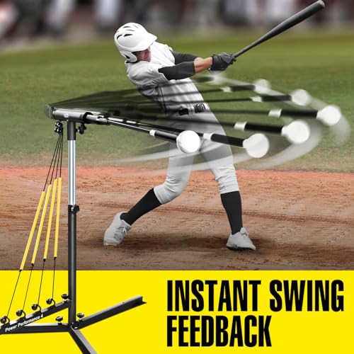 PLAYAPUT Baseball Swing Trainer with 4 Power Bands,Auto Reset Baseball Hitting Trainer,Softball Swing Trainer,Height Adjustable 31-47 inches Baseball Training Equipment Improve Power,Speed