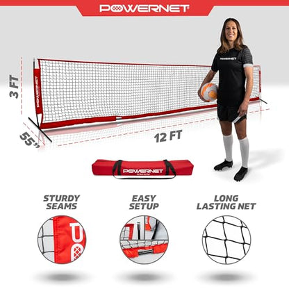 PowerNet Soccer Tennis Net, Portable Instant, Indoor Outdoor, Metal Collapsible Base Weighted, Durable Vertical Bow Posts, Quick Setup Easy Folding Storage, 1 Net + 1 Carrying Bag - size: 12 ft x 3 ft