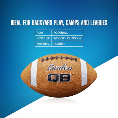 Baden QB Rubber Football | Molded Rubber Cover and Laces Holds up to Tough Conditions | Ideal for Backyard Play, Camps & Leagues | Brown | Pee-Wee, Junior, Youth, Official Sizes - size: Pee-Wee Size 5, style: Single Ball