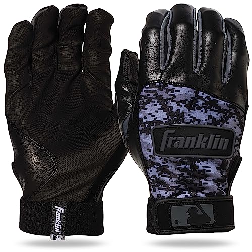 Franklin Sports MLB Youth Batting Gloves - Digitek Camo Baseball + Softball - Premium Leather - Many Sizes + Colors - Youth - color: Black/Black, size: Medium
