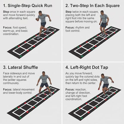 Nuanchu 3-in-1 Agility Ladder Training Mat 15 ft x 3 ft, Speed Ladder and Dot Drill Mat, Non-slip Exercise Training Mats for Basketball Soccer Football Adults Youth Indoor Outdoor Exercise Equipment