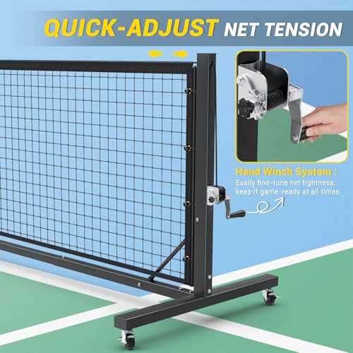 Pro Pickleball Net – Hand Winch Tension System, 22ft Tournament-Grade, Anti-Sag, Locking Wheels, Heavy-Duty Frame, Easy Setup, Portable & Carry Bag Included