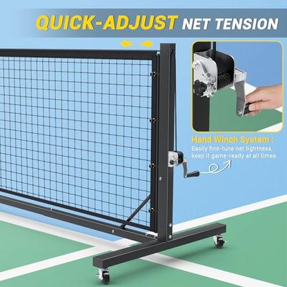 Pro Pickleball Net – Hand Winch Tension System, 22ft Tournament-Grade, Anti-Sag, Locking Wheels, Heavy-Duty Frame, Easy Setup, Portable & Carry Bag Included