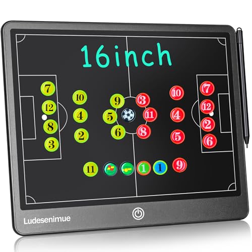 Magnetic Soccer Tactic Board with Movable Pieces - 16" LCD Electronic Coaching Board Witch Stylus Pen, Essential Soccer Training Equipment