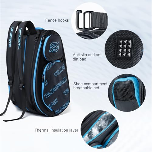 TILDOSAC 2-in-1 Detachable Pickleball & Padel Bag for Men Women | Thermal Foil Insulated Racket Compartment | Outdoor & Gym - color: Black Blue