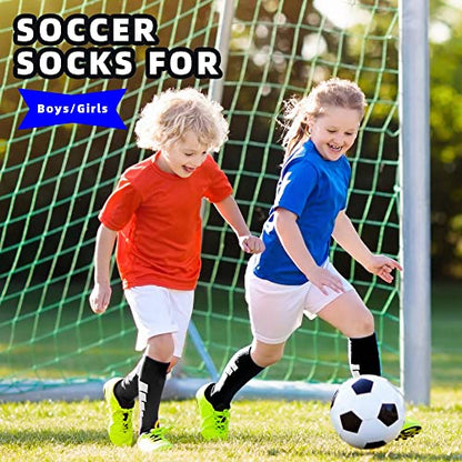 ZEPOHCK Kids Athletic Soccer Socks, 2 Pairs Knee High Socks for Youth Boys Girls for Shoe Size 3-6.5 / Ages 6-12