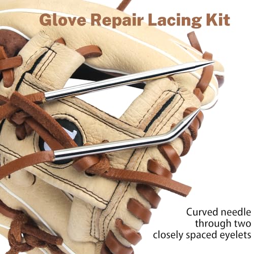 Softball Baseball Glove Lace, Mitt Lace Repair Kit Includes 2 Leather Laces and Lacing Needle for Catcher's Glove - color: Black