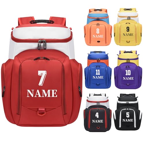 Custom Men's Basketball Backpack - color: Red white