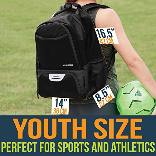Athletico Youth Soccer Bag - Soccer Backpack & Bags for Basketball, Volleyball & Football | Includes Separate Cleat and Ball Compartment - color: Black