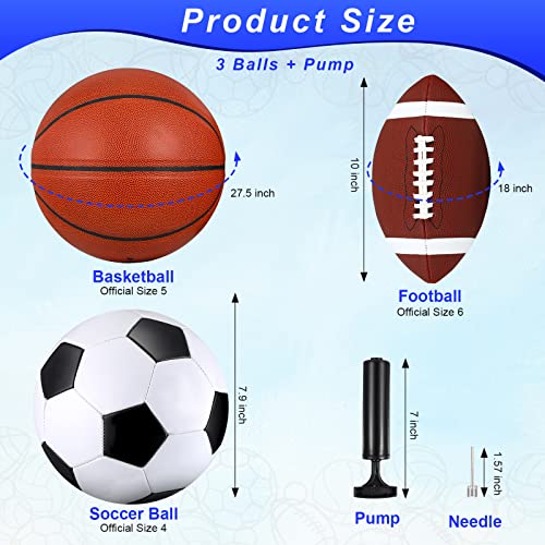 Libima 3 Pcs Sports Ball Set for Kids Teens Include Official Size Basketball Soccer Football with Pump and Carry Bag Training Practice Sport Back to School Gift