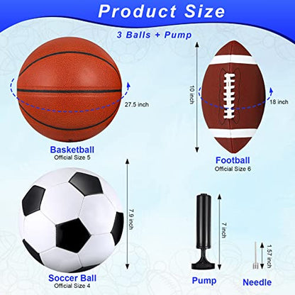 Libima 3 Pcs Sports Ball Set for Kids Teens Include Official Size Basketball Soccer Football with Pump and Carry Bag Training Practice Sport Back to School Gift