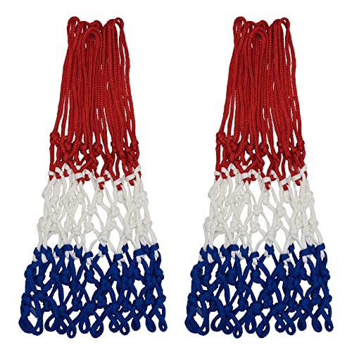 Sanung Basketball Net, All Weather Thick Tri-Color Basketball Hoop Net for Competition Training, Standard 12 Loops Replacement for Indoor Outdoor Use, 2 Pack
