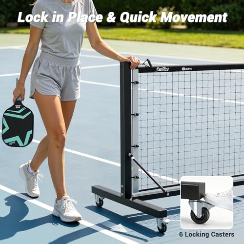 Fostoy Pickleball Net Set, Pro Aluminum Frame with Dual-Side Net Tensioning System, Locking Wheels, 22FT Tournament Regulation Size, Portable with Carry Bag for Outdoor & Driveway