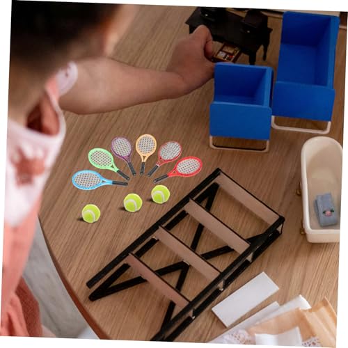 SUPVOX 6 Pcs Miniature Tennis Set, 1:12 Scale Dollhouse Sports Accessories with Rackets & Balls, Realistic Toy for Dolls, Room Decor, and Photography Props