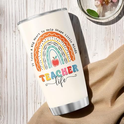 Teacher Appreciation Gift for Women, Inspirational Rainbow Quote 20oz Stainless Steel Insulated Cup, Thoughtful Tumbler for Mentor, Preschool, Kindergarten, Back to School - color: Teacher Life Z8