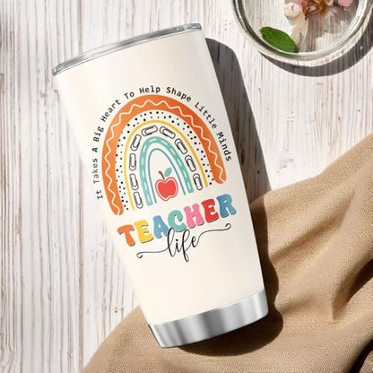 Teacher Appreciation Gift for Women, Inspirational Rainbow Quote 20oz Stainless Steel Insulated Cup, Thoughtful Tumbler for Mentor, Preschool, Kindergarten, Back to School - color: Teacher Life Z8