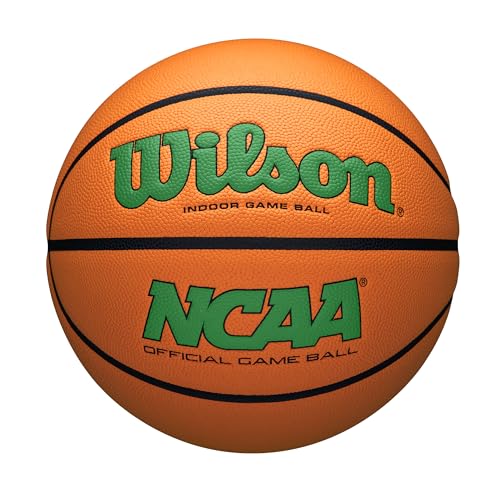 WILSON NCAA Evo NXT Official Indoor Game Basketballs - Sizes 6 and 7 - color: Green/Orange, size: Size 7 - 29.5"