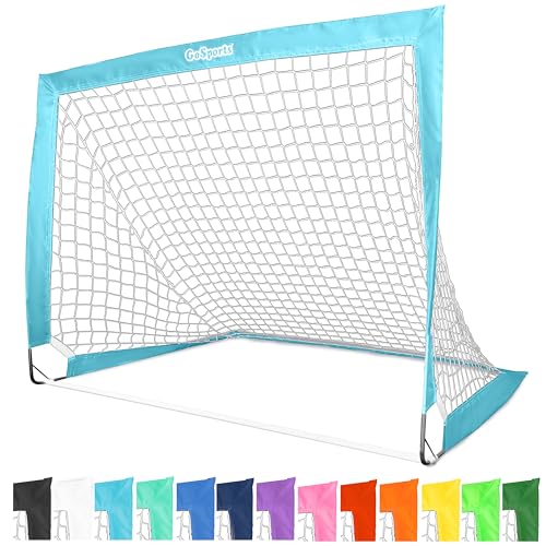 GoSports Portable Soccer Goals for Kids - 13 Color Options - Choose 4 x 3 ft or 6 x 4 ft - Team Tone Pop Up Nets for Backyard - color: Light Blue, style: 4 ft x 3 ft