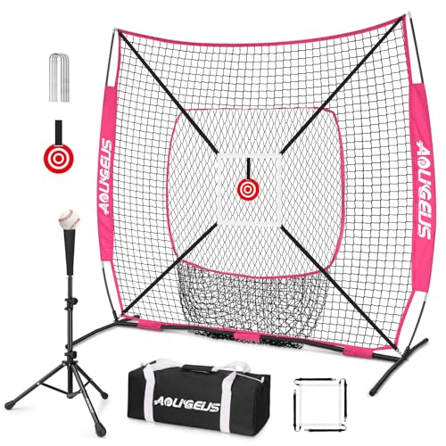 6'X6' Baseball Softball Practice Net,Pitching Net,Batting Net,with Bonus Strike Zone,Target and Bow Frame,for Hitting,Pitching,Catching - size: 6 x 6 FT, style: Strike Zone Version-Purple