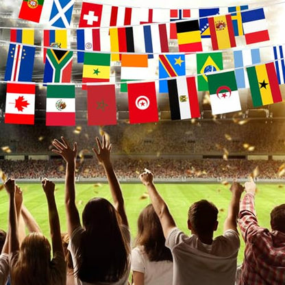 48 Countries Flag Banner, 50ft String with 48 National Flags International Bunting for Soccer Party Decorations, Football Supplies, Global Sports Bunting
