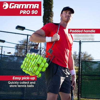 Gamma Ball Hopper Pro 90 - Heavy Duty Tennis Ball Basket with Adjustable Padded Handle - Holds 90 Tennis Balls - Easy Pickup and Carry for Tennis Practice and Coaching