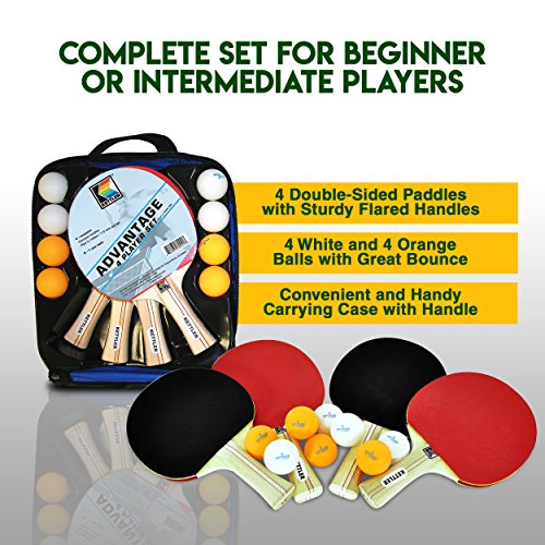 Kettler Advantage Indoor Table Tennis Bundle: 4 Player Set (4 Rackets/Paddles and 8 Balls)