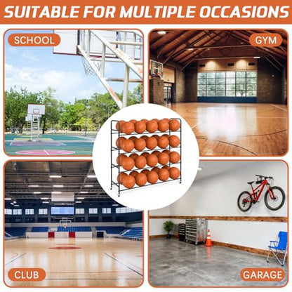 Colingmill Heavy Duty Basketball Rack with Wheels, Multi-Tier Rolling Ball Storage Cart, Sports Equipment Organizer for School, Gym, Club Shoot Training