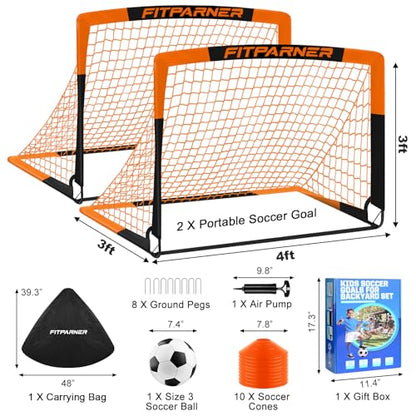 Kids Soccer Goals for Backyard Set - 2 Pack of Portable Pop Up Soccer Nets with Ball,Cones,Complete Training Equipment Kit for Toddler,Youth,Kids Age 3-14,Outdoor Sports Game
