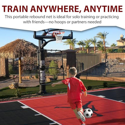 Basketball Rebounder, 40"x40" Multi-Sport Training Rebound Net Adjustable Passback Net Setup on Poles, Ball Return System Suit for Basketball Volleyball Tennis Pickleball Baseball Practice