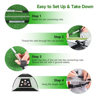 Golf Net: 10x7ft Golf Hitting Practice Net for Use，with Heavy-Duty Base Dual-Turf Mat，Suitable for Various Indoor and Outdoor Scenarios，Scenes Such As Garages, Backyards, Sandy Areas, Lawns, Etc