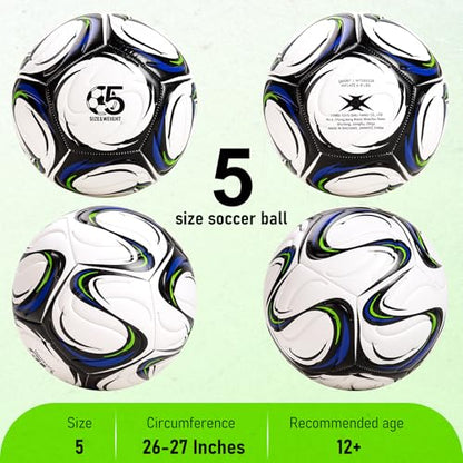 Soccer Ball Size 5 Size 4 with Pump Deflated, Official Size and Weight Long-Lasting Soccer Ball for Youth Teens Adult, Indoor Outdoor Training Practice Ball Games Sports Soccer Gifts with Mesh Bag