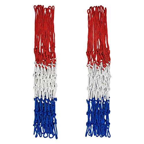 Sanung 2 Pack Heavy Basketball Net Rainproof Sunscreen, Red White Blue Bold Polyester Braided Rope, 12 Loops for Indoor Outdoor Professional Competitions