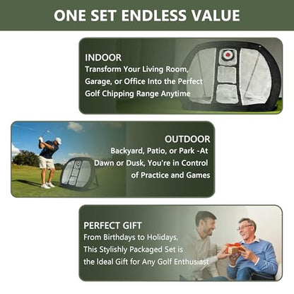 Pop-Up Golf Chipping Net Set with Mat & 8 Practice Balls- Professional Golf Chipping Practice Ideal for Indoor and Outdoor Training- - Gifts for Men, Golfers, Teenage Boys and Beginners