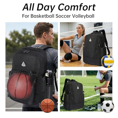 Pro Basketball Bag with Size 14 Shoe Compartment & Detachable Ball Mesh,Large Basketball Backpack for Boys with Wet Dry Separation,Insulated Cooler Pocket,Best for Basketball,Soccer,Volleyball