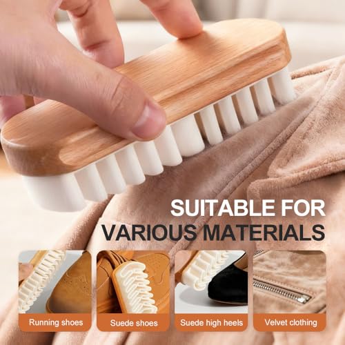 Suede Shoe Brush and Eraser,2 in 1 Scrub Suede Shoe Brush, Rubber Polish Eraser with Soft Plastic Bristles for Nubuck Cleaning (Wood Handle/2pcs) - color: Wood Handle/2pcs