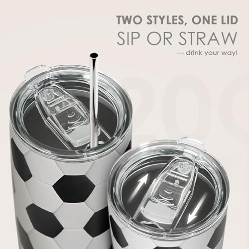 Soccer Tumbler 20oz Stainless Steel Insulated, Travel Coffee Cup, Sport Tumblers Gifts for Soccer Lovers, Men Women, Coach, Birthday, Christmas - color: Soccer
