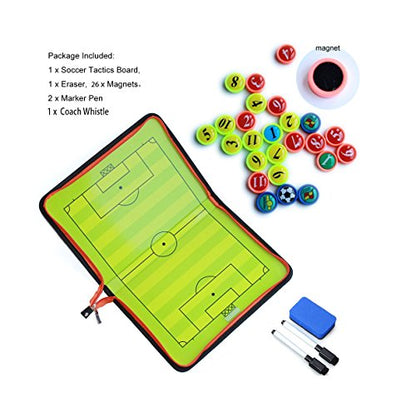 Football Soccer Coaches Magnetic Tactic Board,Dry Erase Coaching Clipboard,Foldable and Portable Coach Tool,Extra Professional Whistle Included