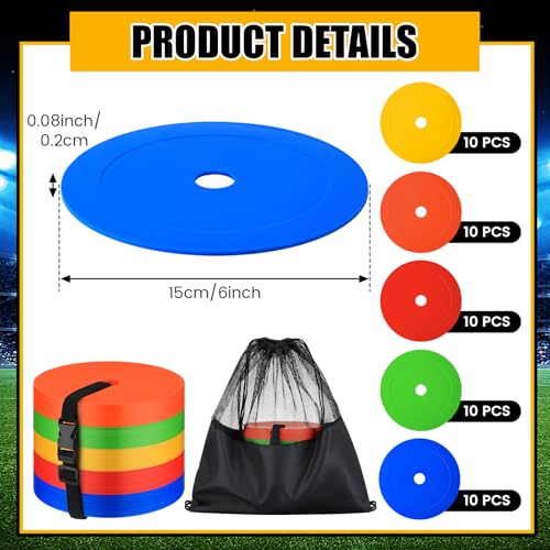 Silipull 6 inch Flat Cones Spot Markers Non-Skid Floor Hole Soccer Cones Field Court Spot Markers Flat Discs Soccer Training Equipment for Football Sports Speed Agility Practice