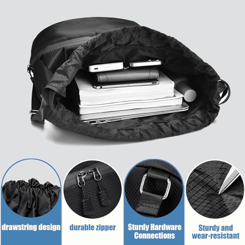 FOECBIR Sports Drawstring Backpack with Shoe Compartment & Reflective Safety Strips, Large Capacity Basketball Bag Water Resistant Side Mesh Pockets for Men Women (American Flag) - color: American Flag
