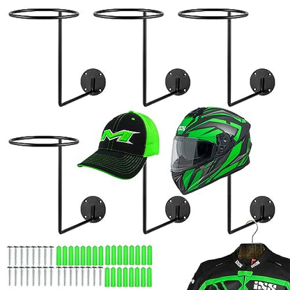 6 Pack Metal Helmet Hangers, Ball Holder Rack with Screws, Wall Mount Display Hooks for Helmets, Caps, Hats, Wigs, Basketball, Volleyball, Football, Riding Jackets, Coats