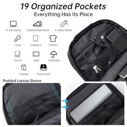 Pro Basketball Bag with Size 14 Shoe Compartment & Detachable Ball Mesh,Large Basketball Backpack for Boys with Wet Dry Separation,Insulated Cooler Pocket,Best for Basketball,Soccer,Volleyball