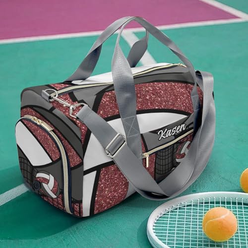 Sport Volleyball Maroon Personalized Sport Duffel Bag Custom Name Travel Gymnastics Sports Gym Dance Training Weekend Bag for Women Men