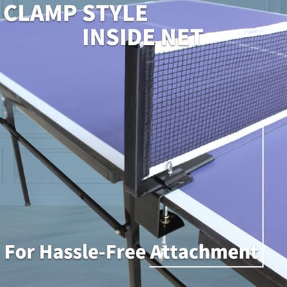 IUNNDS Portable Table Tennis Table 6/8/8.5/9FT Foldable Ping Pong Game Set for Indoor with Net and Post Set, 2 Paddles and 3 Balls - color: Blue-8.5FT