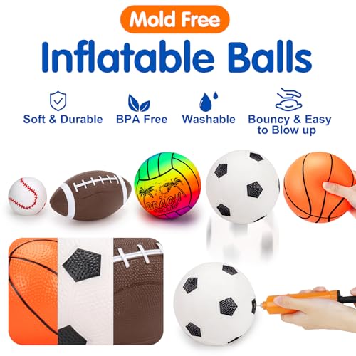 5 Pack Sports Balls for Toddlers 1-3 Outdoor Toys Football Soccer Basketball Baseball with Bag 1 2 Year Old Boy Toys Sport Bouncy Pool Balls Outside Playground Toddler 1-3 2-4 3-5 Birthday Boys Gifts