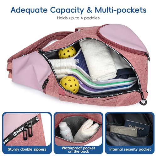 KAVIGOR Pickleball Bag, 7 Pockets & Upgraded Zippers, Lightweight Sling Bag with Detachable Strap & Water-Resistant Pocket