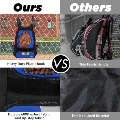 Goloni | Baseball Backpack,Baseball Bag for Adult,Softball Bat Bag with Shoes Compartment,Large Main Compartment for Helmet & accessories, Fence Hook - color: pure blue